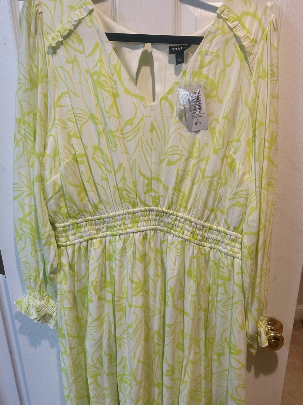 torrid White Dress with Neon Green Leaf Print